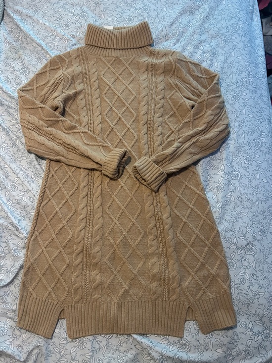 Francesca's Collections Dresses & Skirts - Francesca's Collections Camel Cable-Knit Turtleneck Sweater Dress